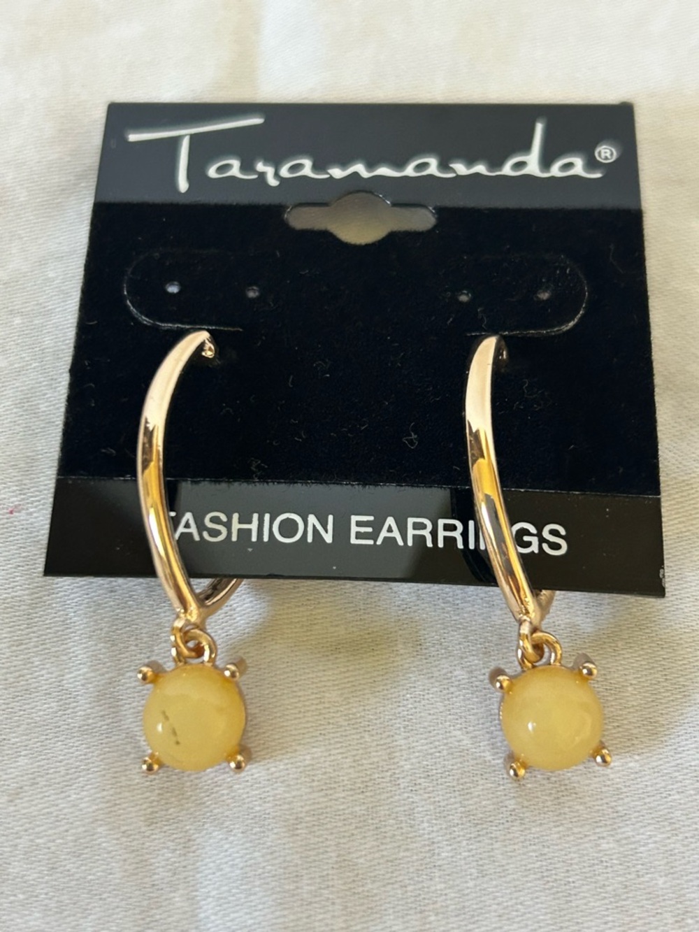 Gold Tone Earrings with Yellow Stone Drop